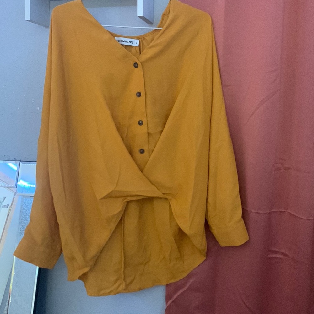 burnt orange button up blouse